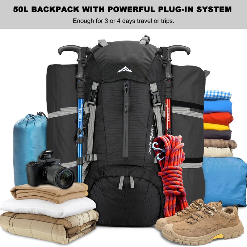 Loowoko 50L Hiking Backpack, Waterproof Camping Essentials Bag with Rain Cover, 45+5 Liter Lightweight Backpacking Back Pack - Image 2